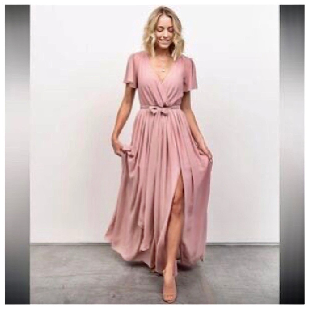 Baltic Born Kristina Maxi Dress Womens Sz 2XL Pink Flutter Sleeve Side Slit